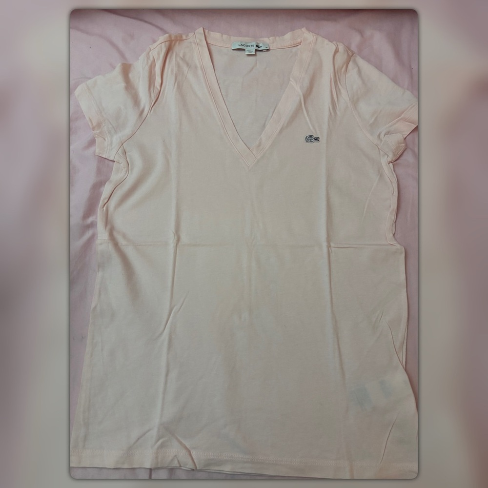 Lacoste Soft Pink V-Neck Tee